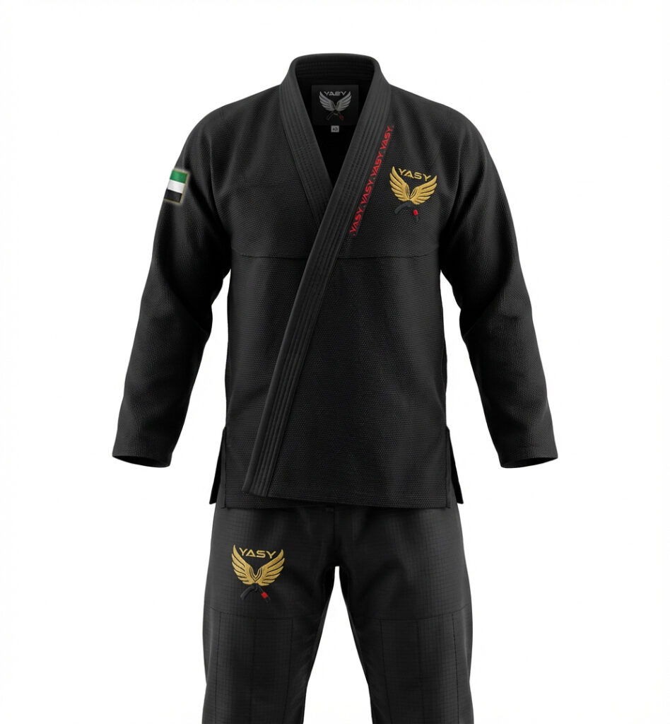 Gi & Uniforms 2 Kimono Gi of Jiu-Jitsu, at Top Team Jiu-Jitsu Academy Abu Dhabi, 450 Gsm, pearl weave 100% cotton, Black Color